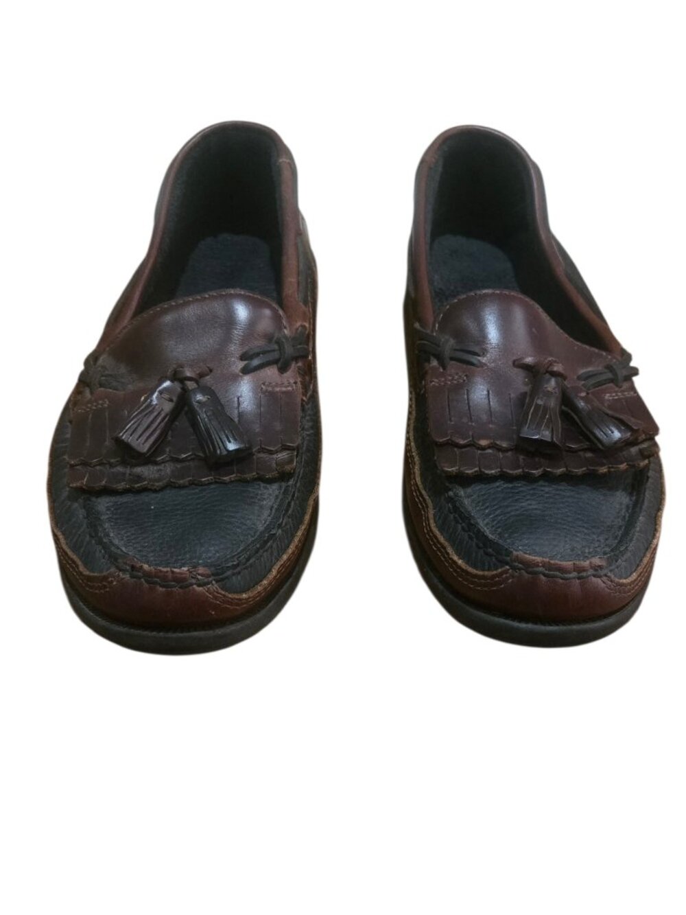 Sperry Men's Brown Black Leather Tassel Loafers Slip On Moc Toe Dress Shoes 9.5W